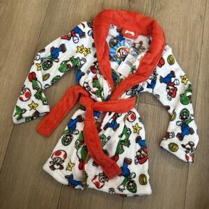 Super Mario Nintendo Boy's Fleece Robe Soft Colorful Bath Time Size 6